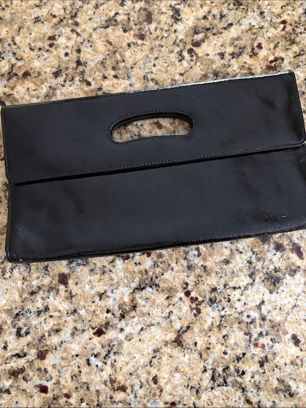 HOBO Black Patent Leather Cutout Handle Clutch